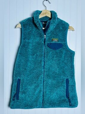 LL Bean Mountain Pile Fleece Vest Teal Green Full Zip Gorpcore Outdoor S Pockets